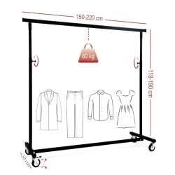 Portant Droit Pliant Noir Hauteur Réglable